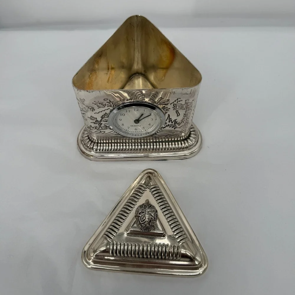 Andrea by Sadek Desk Clock Chinoiserie Triangular Trinket Tea Box Caddy - Picture 2 of 14